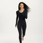 Ribbed Long Sleeve Fitted Top with Crew Neck and Thumbhole Cuffs