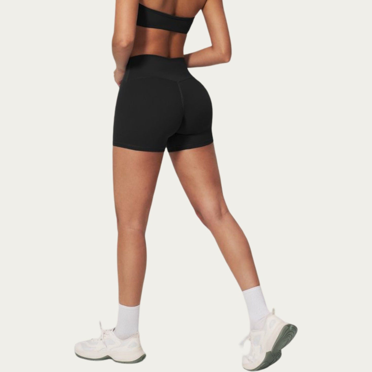 High Waist Mini Biker Shorts with Smooth Stretch Fabric and Seam Detail