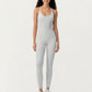 Scoop Neck Full-Length Activewear Bodysuit with Spaghetti Straps