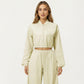 Cropped Zip Front Jacket with Elastic Hem and Long Sleeves