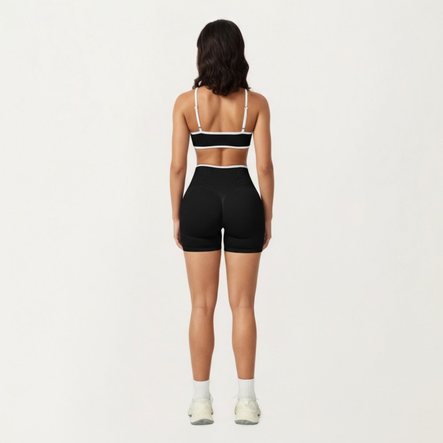 Contrast Trim Scoop Neck Sports Bra with Adjustable Spaghetti Straps