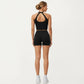 High Neck Longline Sports Bra with Open Back and Cropped Active Fit