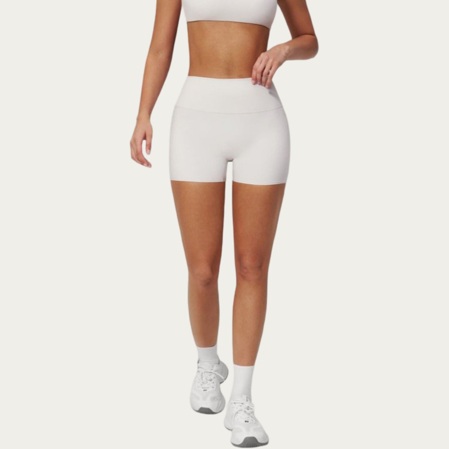 High Waist Mini Biker Shorts with Smooth Stretch Fabric and Seam Detail