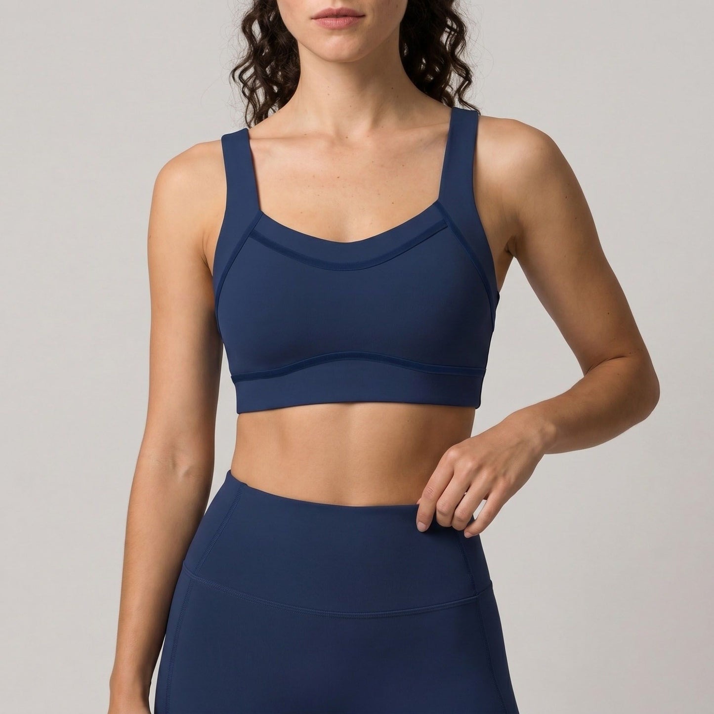 Wide Strap Sports Bra Scoop Neck High Impact Supportive Workout Yoga Gym Crop Top