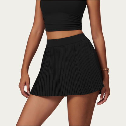 Pleated Athletic Skort with Built-In Shorts and Side Pocket