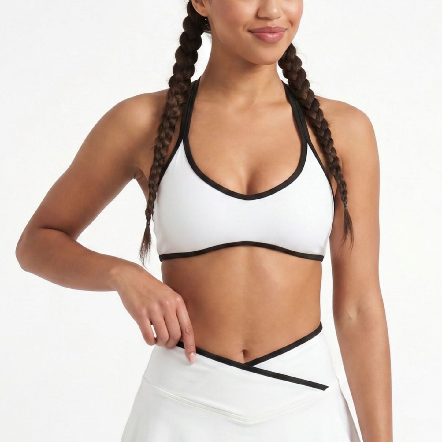 Padded Halter Sports Bra Tank Top Contrast Trim Workout Yoga Crop Top