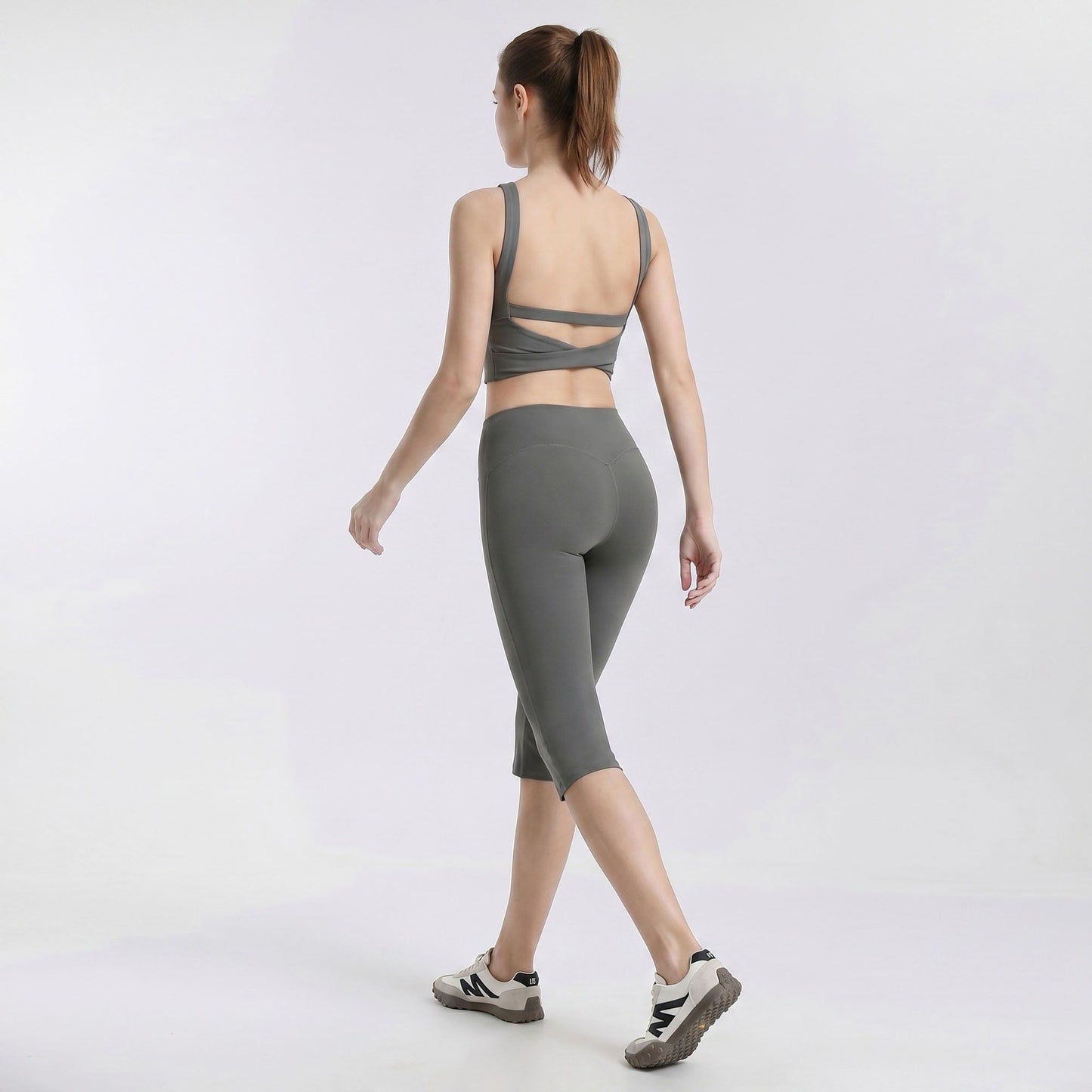 High Waist Capri Leggings with Wide Waistband Smooth Stretch Pull On Workout Yoga Pants