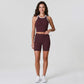 Padded Ribbed High Neck Sports Bra Tank Top Contrast Trim Workout Yoga Crop Top
