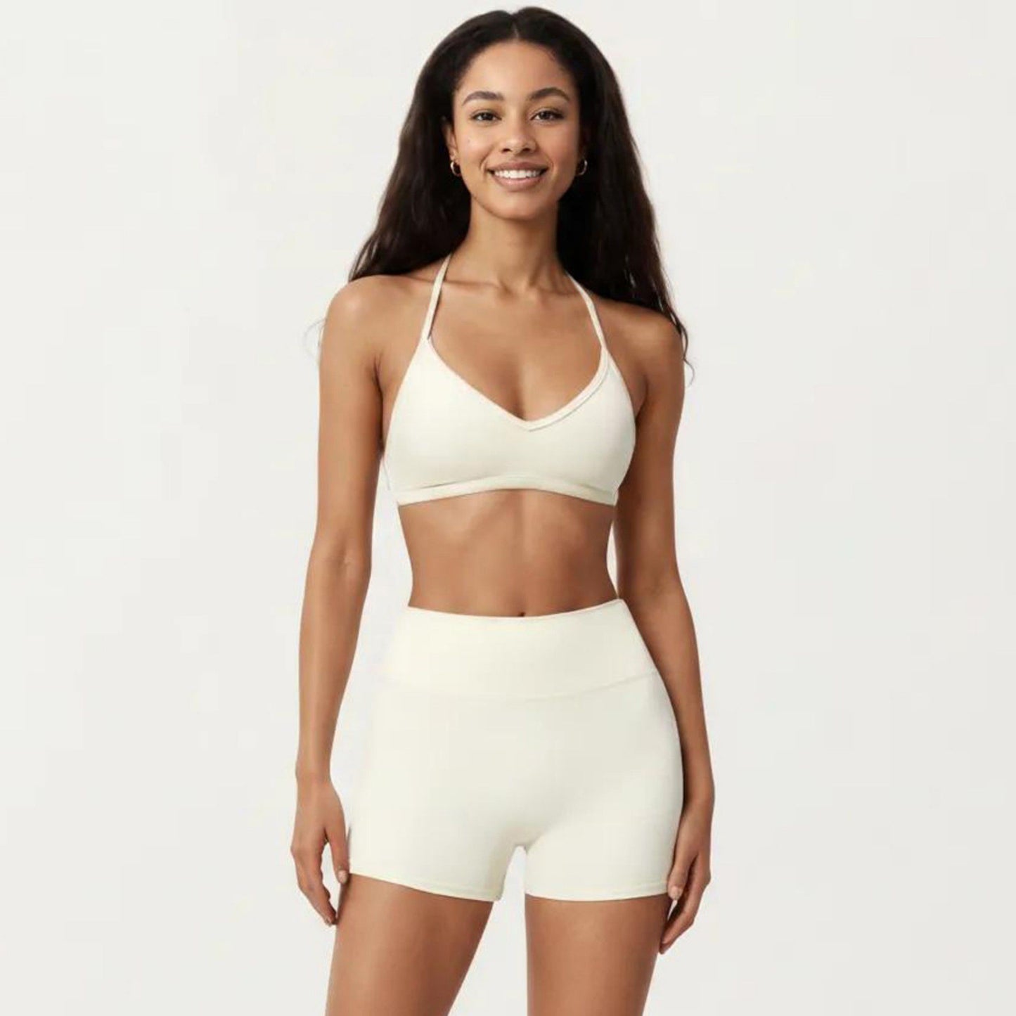 Halter Sports Bra with V Neckline and Smooth Stretch Fit