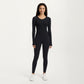 Ribbed Long Sleeve Fitted Top with Crew Neck and Thumbhole Cuffs
