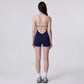 Sleeveless Active Romper with Built In Bra Halter Neck Contrast Trim and Fitted Shorts