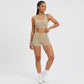 High Waist Crossover Waistband Pocket Workout Biker Shorts