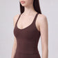 Cropped Yoga Tank Top with Built In Padding Scoop Neck Wide Strap Fitted Activewear Top