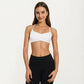 Strappy Sports Bra with Adjustable Cross Back and Scoop Neck Front