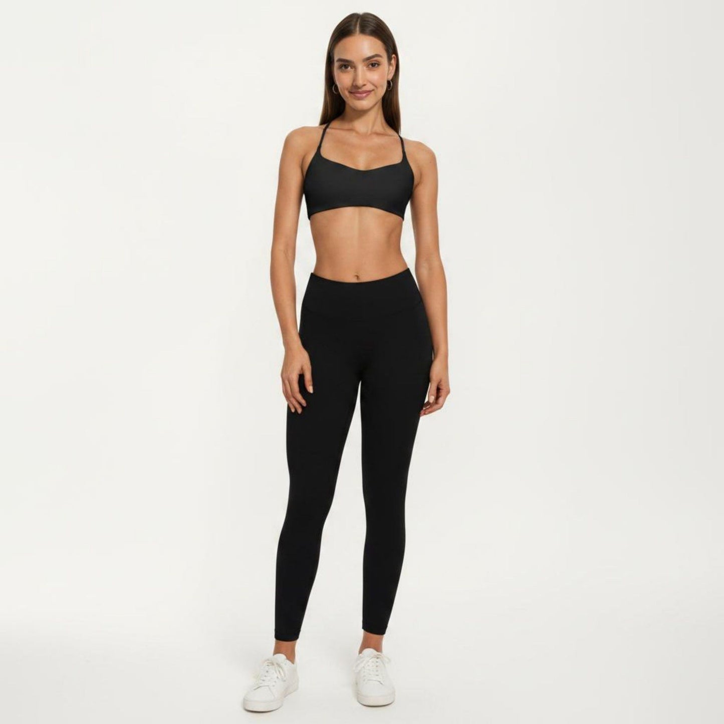Strappy Sports Bra with Adjustable Cross Back and Scoop Neck Front