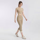 High Waist Capri Leggings with Folded Cuff Hem Wide Waistband Smooth Stretch Yoga Pants