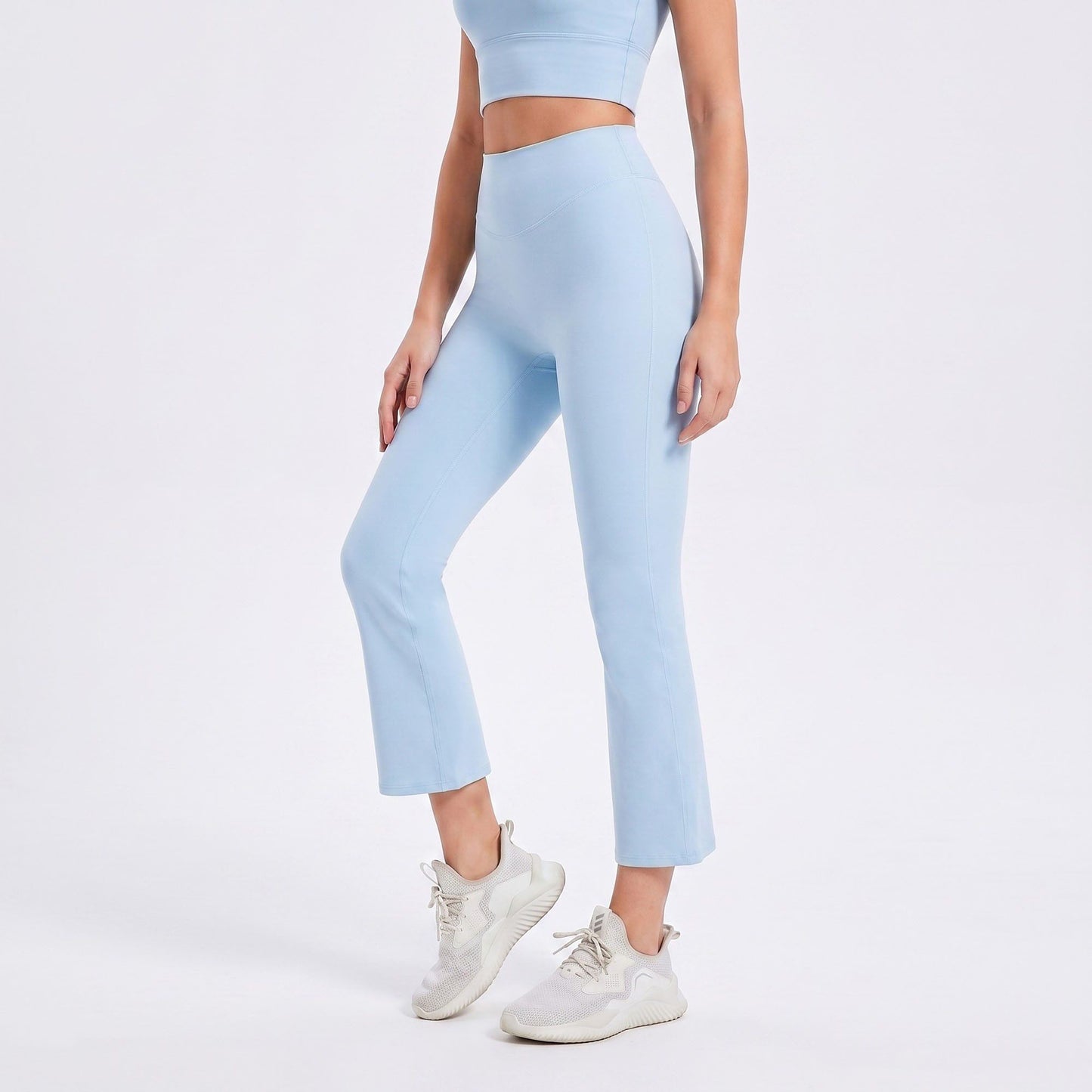 High Waist Cropped Flare Yoga Pants with Wide Waistband Smooth Stretch Workout Leggings