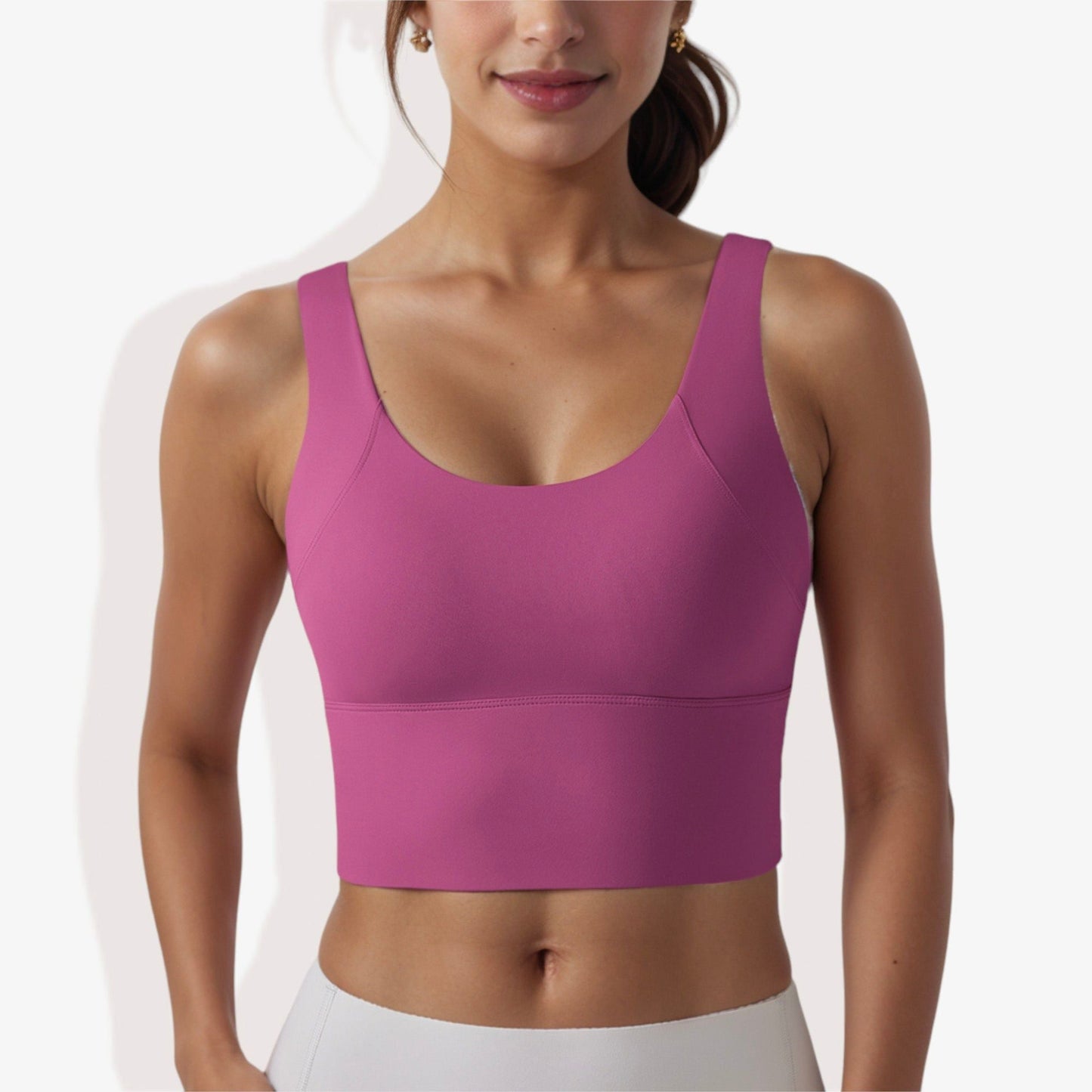 Longline Sports Bra with Wide Straps and Scoop Neck