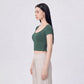 Short Sleeve Cropped Yoga Top with Built In Padding Scoop Neck Contoured Seam Activewear T Shirt