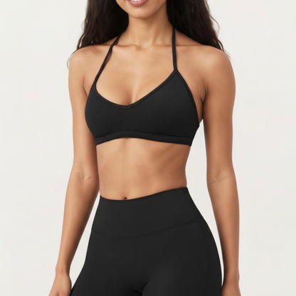 Halter Sports Bra with V Neckline and Smooth Stretch Fit