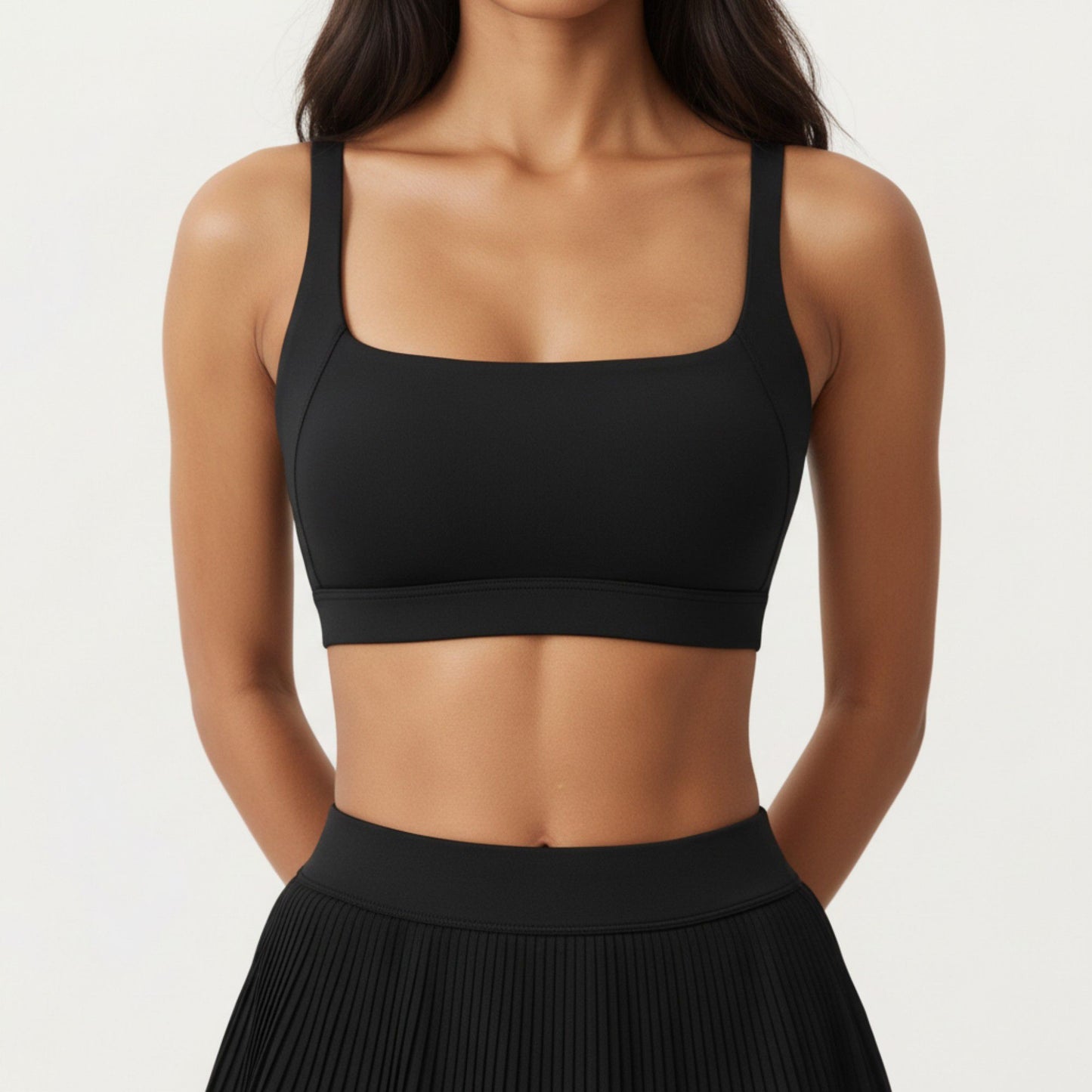 Crisscross Back Sports Bra with Square Neck and Smooth Stretch Fit