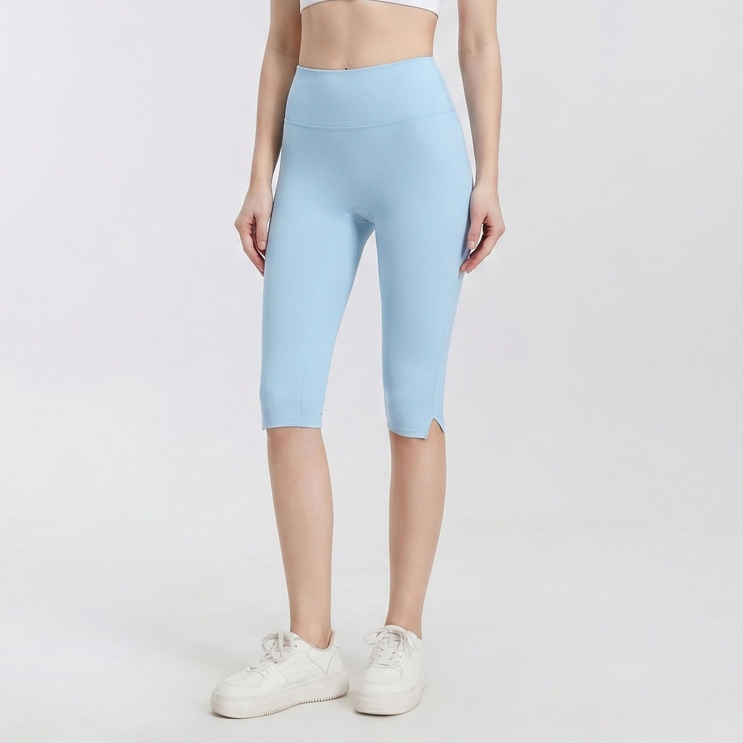 High Waist Capri Leggings with Side Slit Hem Smooth Stretch Pull On Workout Yoga Pants