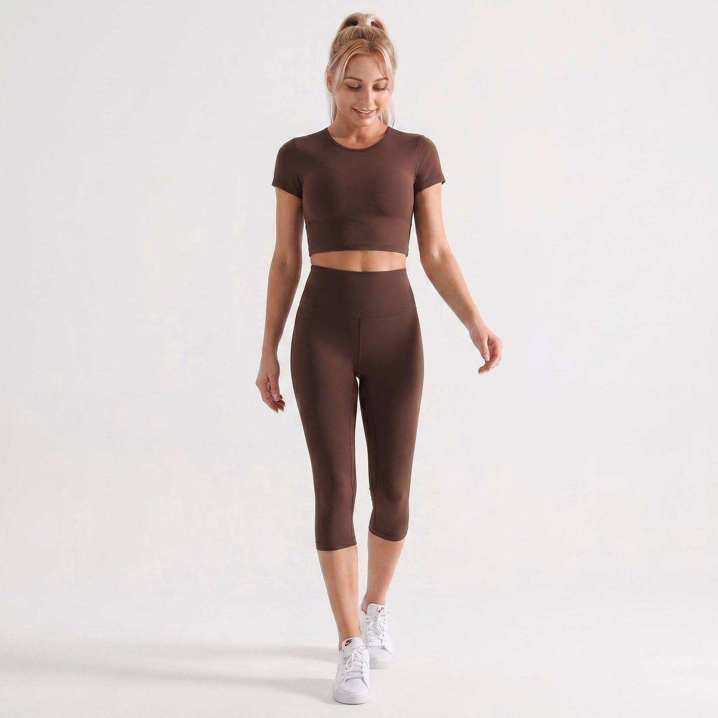 High Waist Capri Leggings with Wide Waistband Smooth Stretch Pull On Workout Yoga Pants