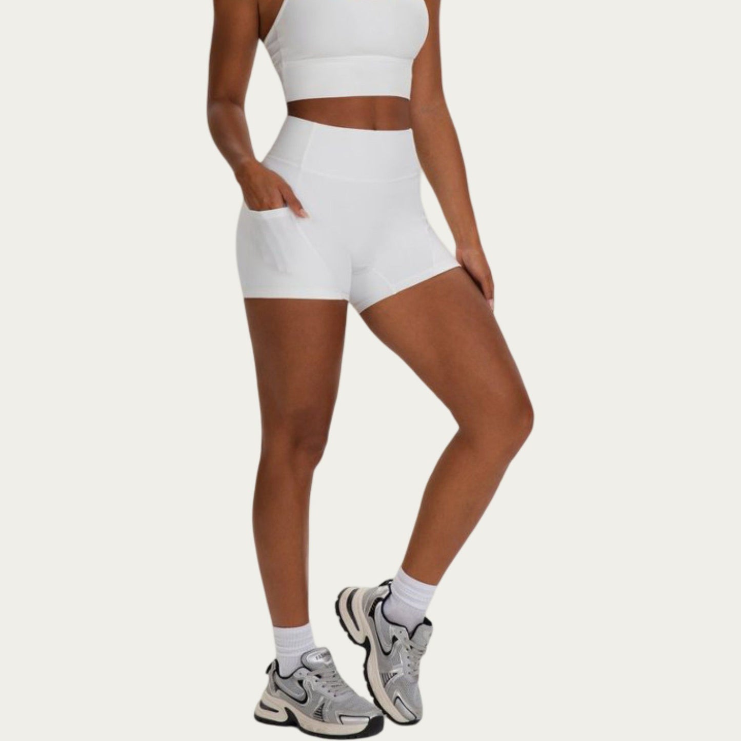 High Waist Biker Shorts with Side Pockets and Smooth Stretch Fit