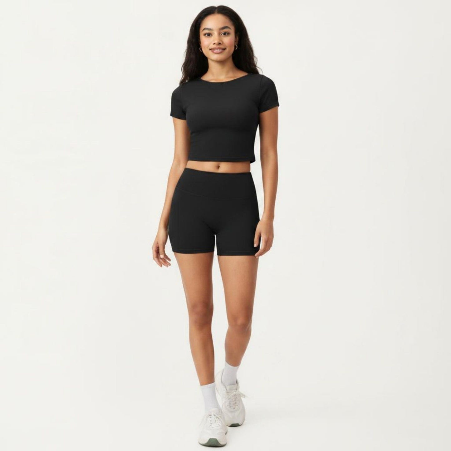 Short Sleeve Cropped Active Top with Crew Neck and Smooth Stretch Fit