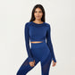 Long Sleeve Seamless Crop Top with Ribbed Texture and Contour Panels