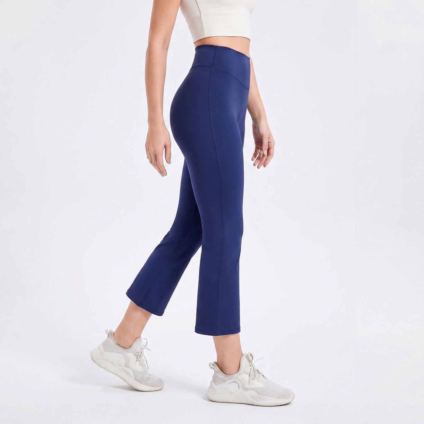 High Waist Cropped Flare Yoga Pants with Wide Waistband Smooth Stretch Workout Leggings