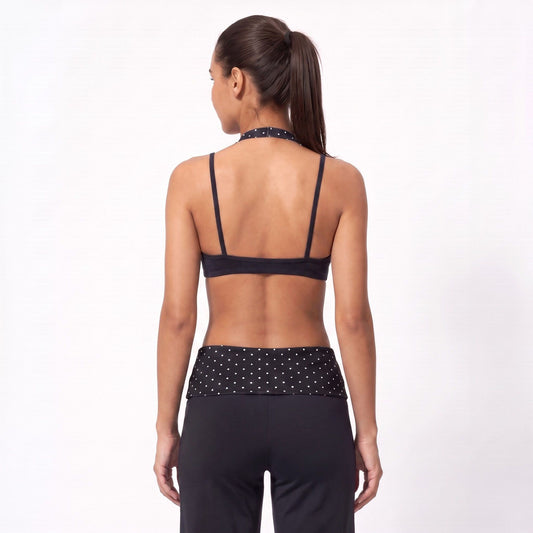 Layered Polka Dot Halter Sports Bra with Slim Straps for Yoga and Everyday Activewear