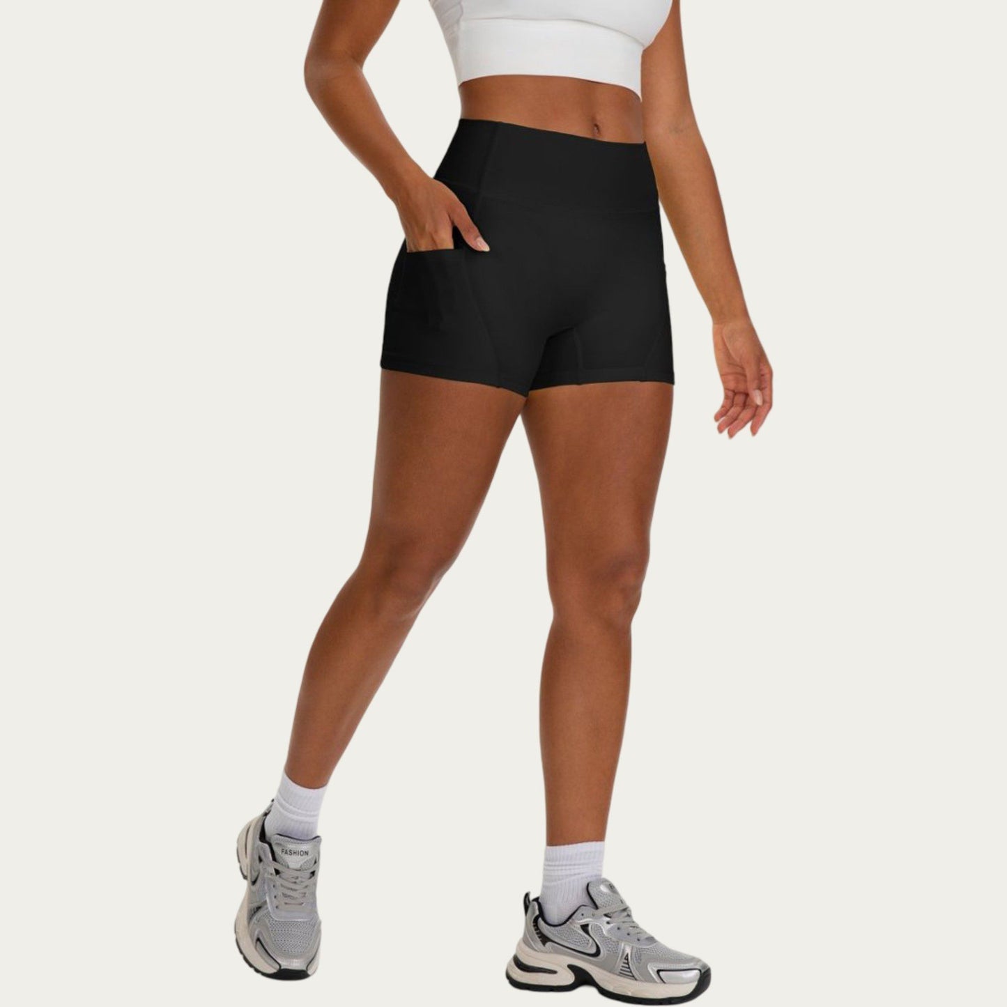 High Waist Biker Shorts with Side Pockets and Smooth Stretch Fit