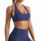 Seamless Halter Sports Bra with Ribbed Underband Open Back Workout Top for Athleisure