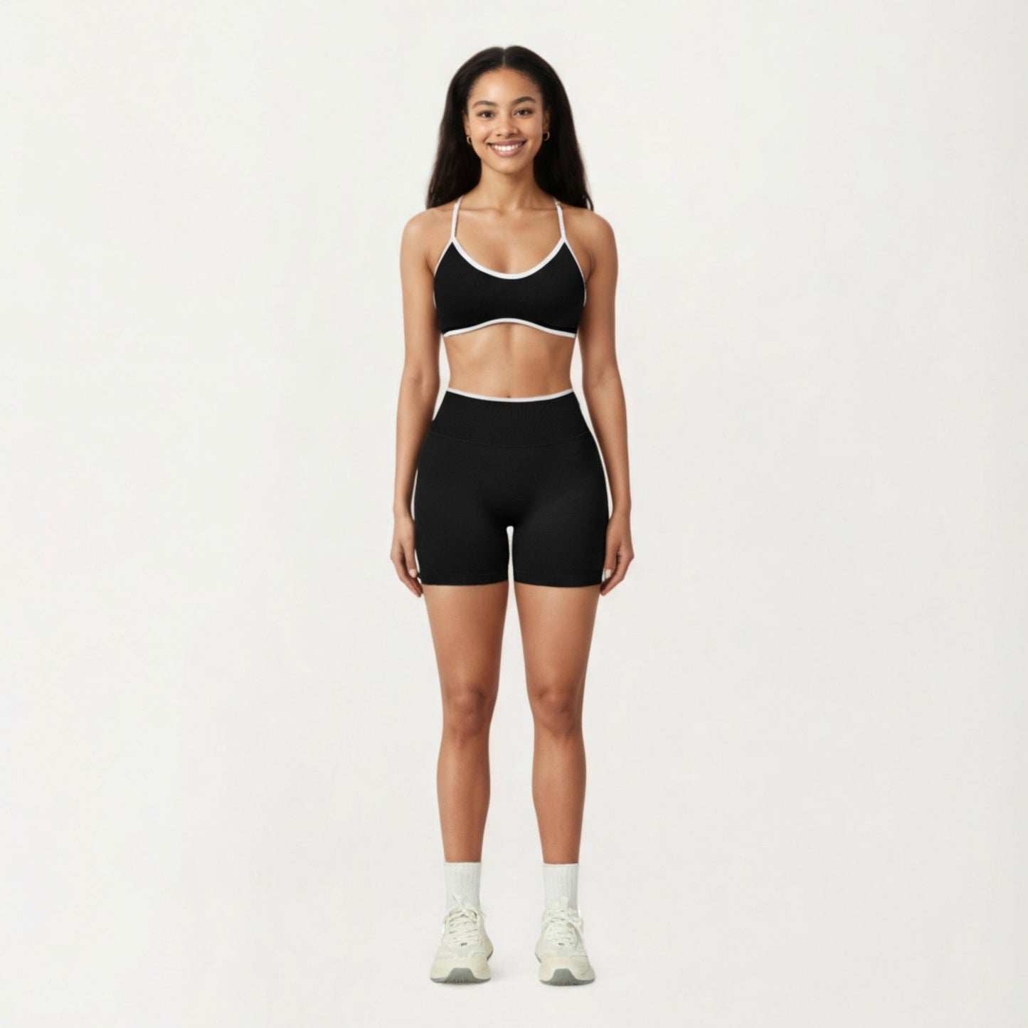 Contrast Trim Scoop Neck Sports Bra with Adjustable Spaghetti Straps