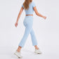 High Waist Cropped Flare Yoga Pants with Wide Waistband Smooth Stretch Workout Leggings