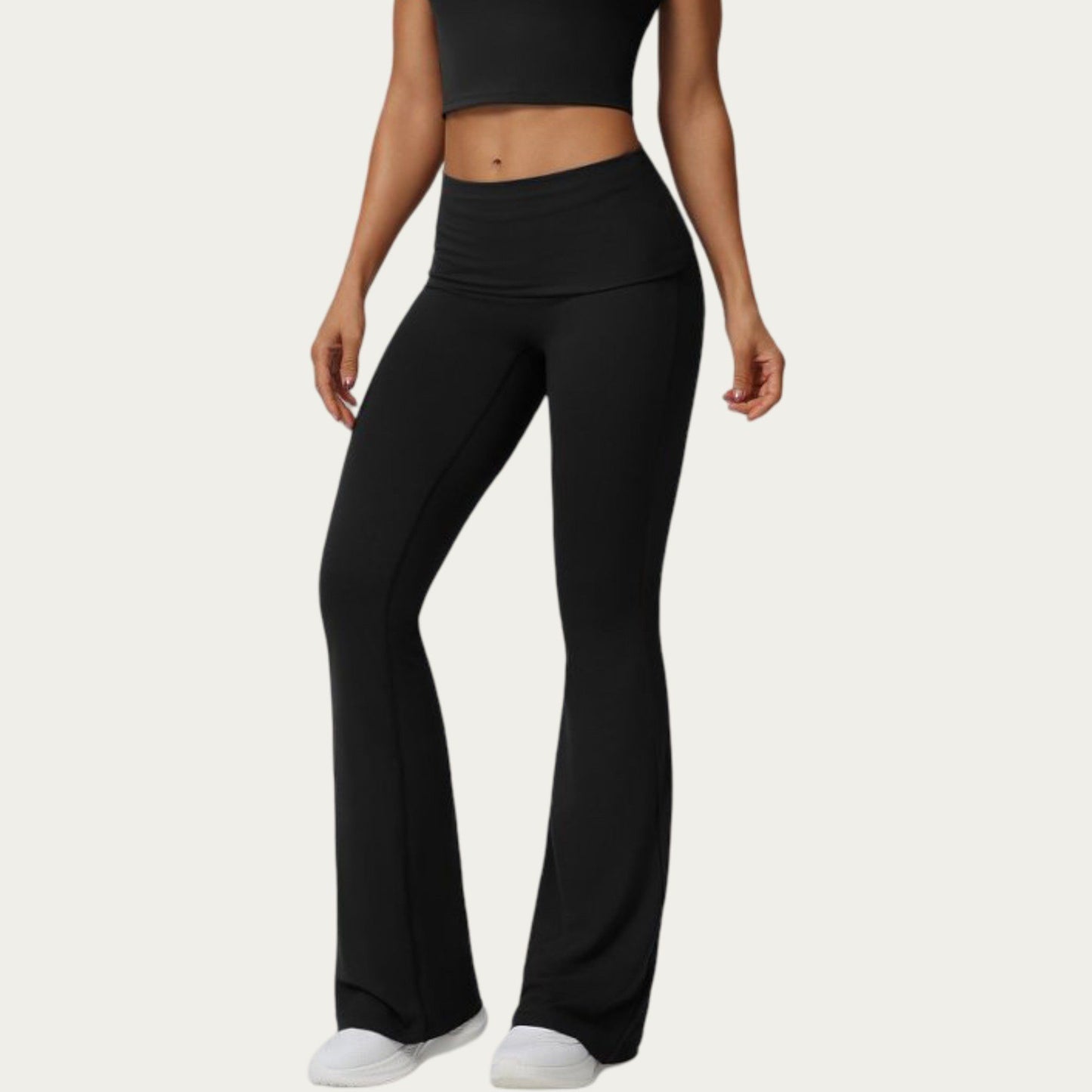 Foldover Waist Flare Leggings with Smooth Stretch Knit Fabric
