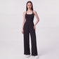 Sleeveless Halter Neck Wide Leg Jumpsuit with Ribbed Bodice Gathered Waist and Flowy Pants