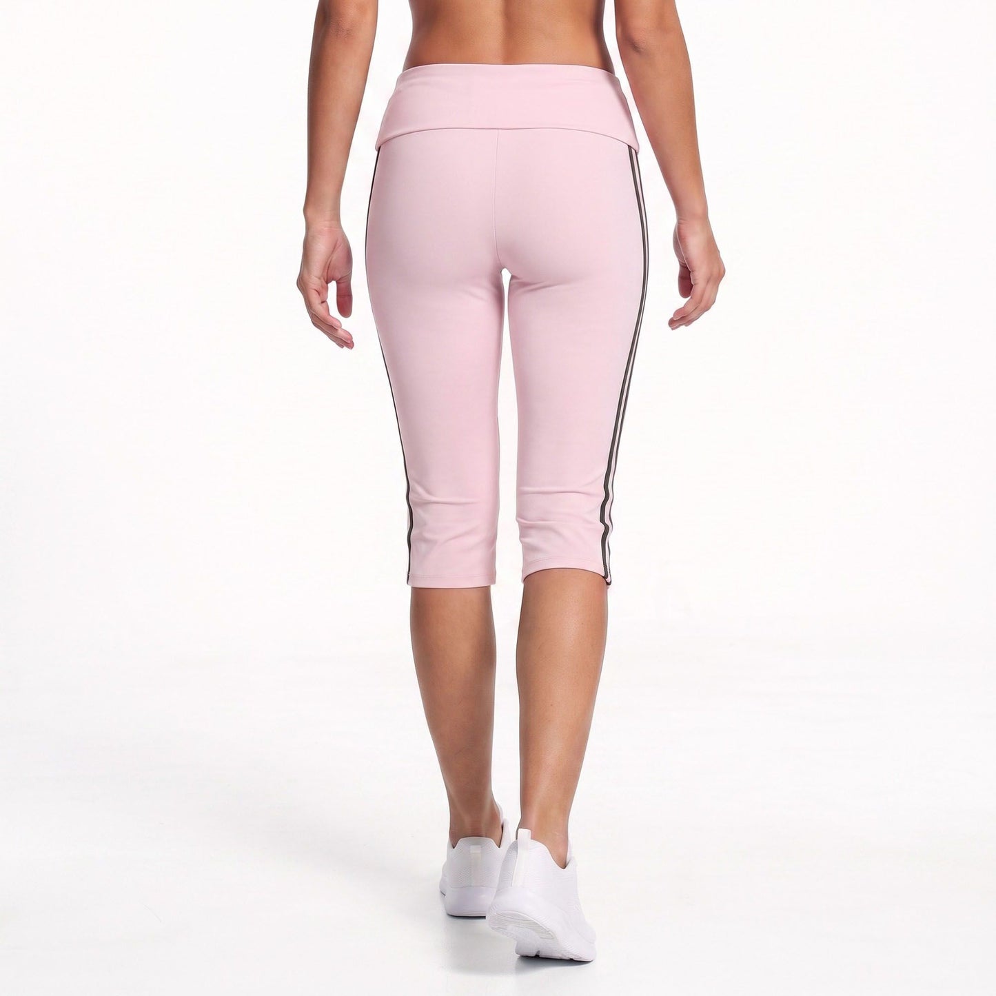 Foldover Waist Capri Leggings with Contrast Side Stripes