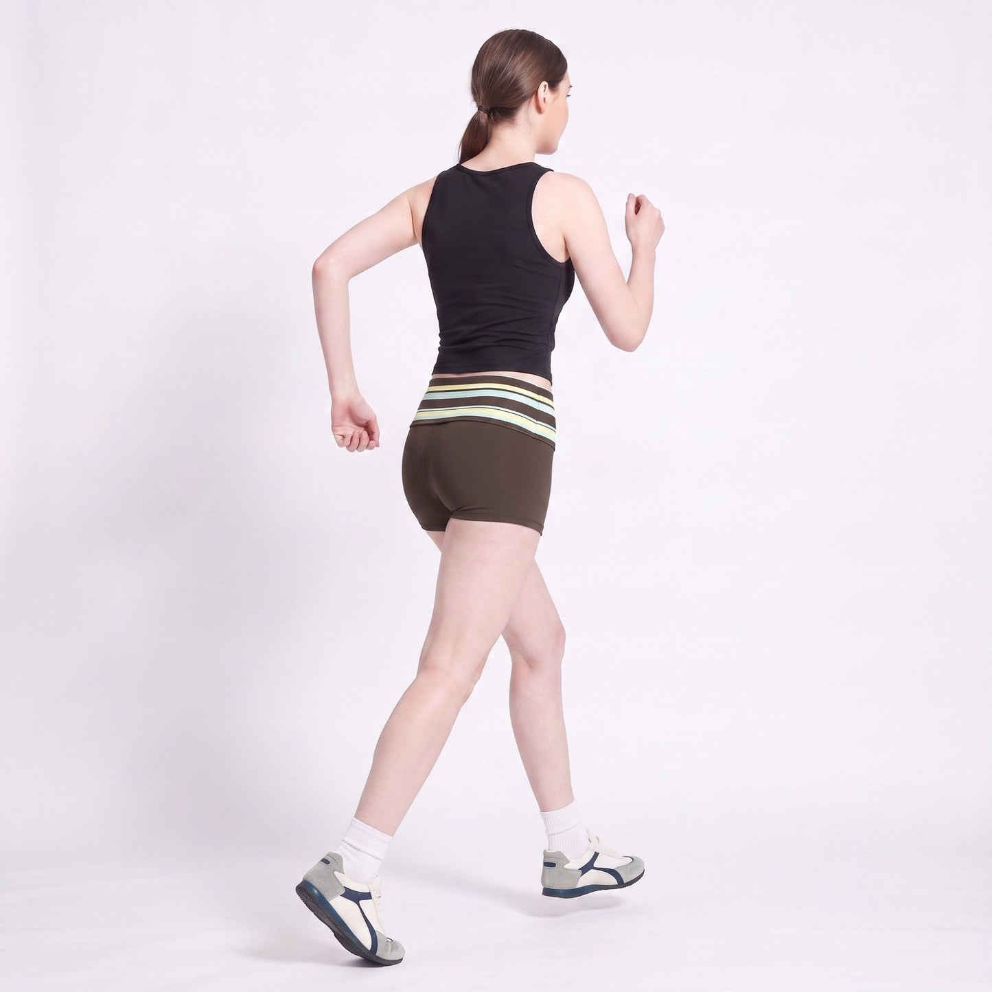 Striped Foldover Waist Fitted Athletic Shorts for Workouts Running and Everyday Activewear