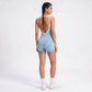 Cami Strap Active Romper Square Neck Open Back Workout Yoga One Piece Shorts Jumpsuit
