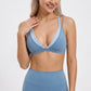 Padded Double Strap V Neck Sports Bra Tank Top Contrast Trim Workout Yoga Crop Top
