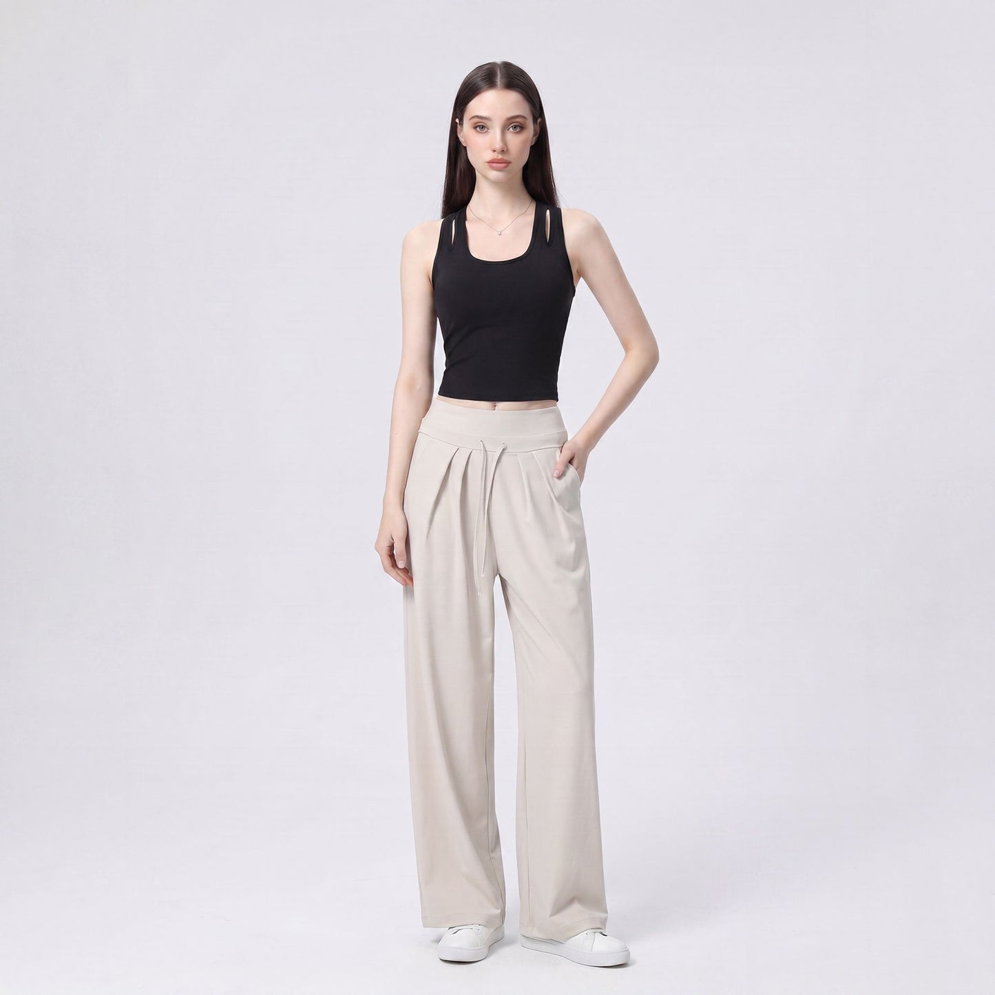 Sleeveless Yoga Tank Top with Built In Padding Scoop Neck Cutout Strap Detail and Fitted Activewear Silhouette