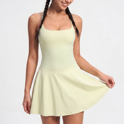 Cami Strap Active Dress Scoop Neck Flared Skirt Workout Yoga Tennis Dress