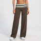 Striped Foldover Waist Wide Leg Yoga Pants Full Length Flowy Workout Trousers