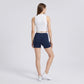 High Waist Biker Shorts with Wide Waistband Mid Thigh Length Smooth Stretch Fit and Pull On Activewear Design