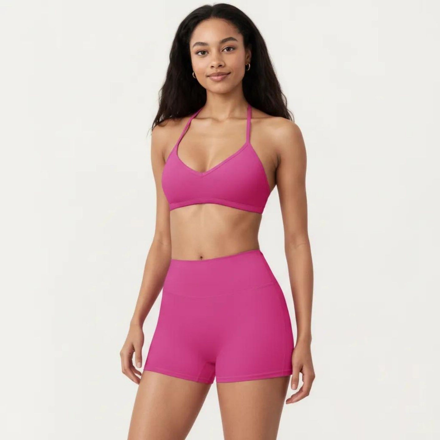 Halter Sports Bra with V Neckline and Smooth Stretch Fit