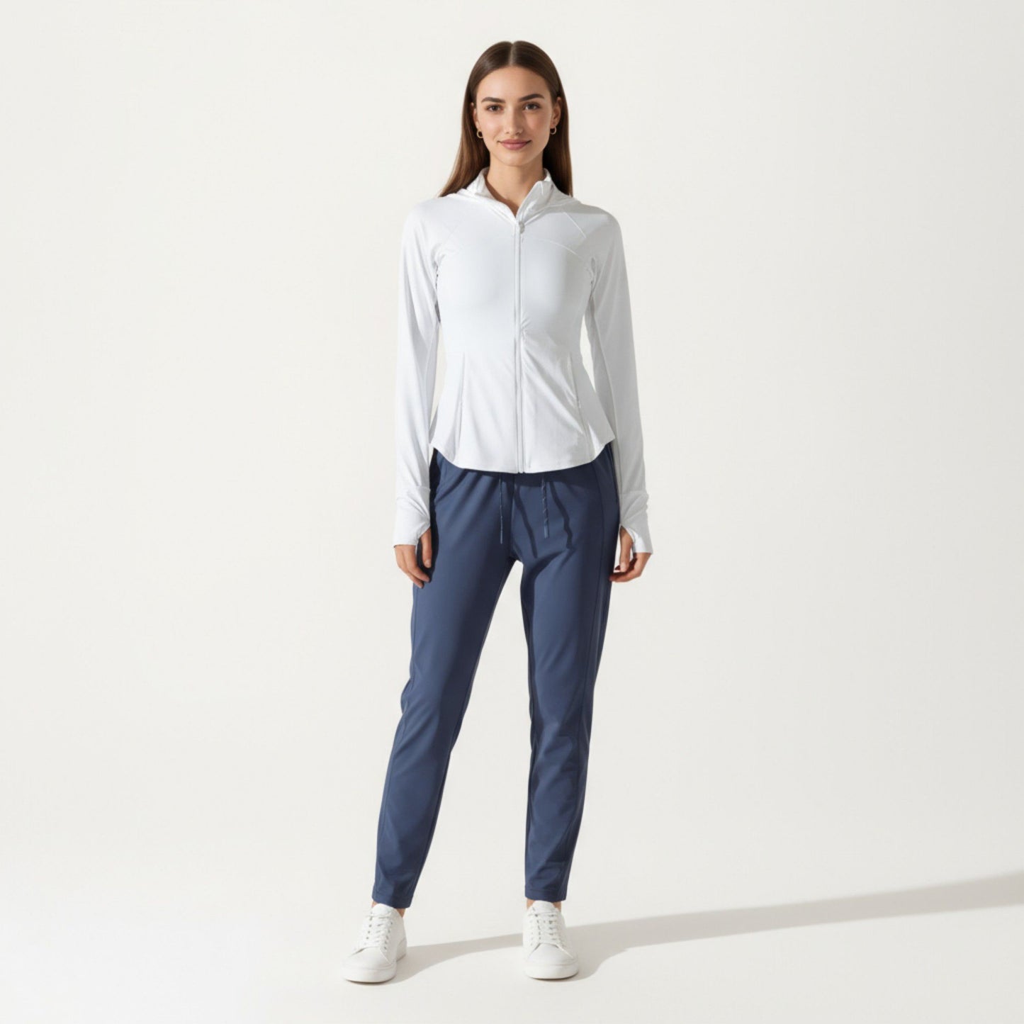 Full Zip Long Sleeve Active Jacket with Fitted Silhouette and High Neck