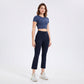 High Waist Cropped Flare Yoga Pants with Wide Waistband Smooth Stretch Workout Leggings
