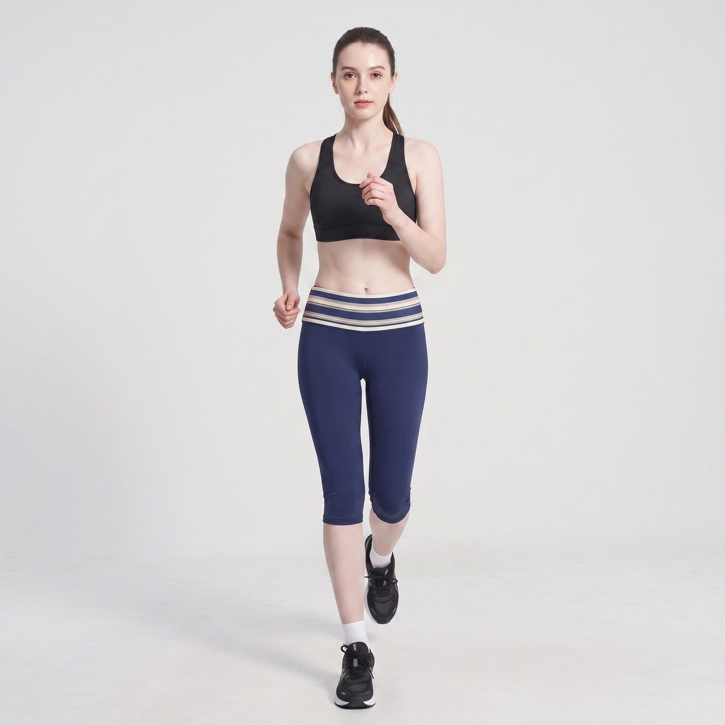 Striped Foldover Waist Capri Leggings Fitted Cropped Yoga Pants for Workouts and Athleisure